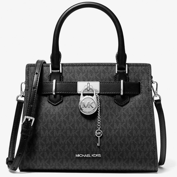 Michael Kors Hamilton Small Signature Logo Satchel Black Signature - Picture 1 of 9
